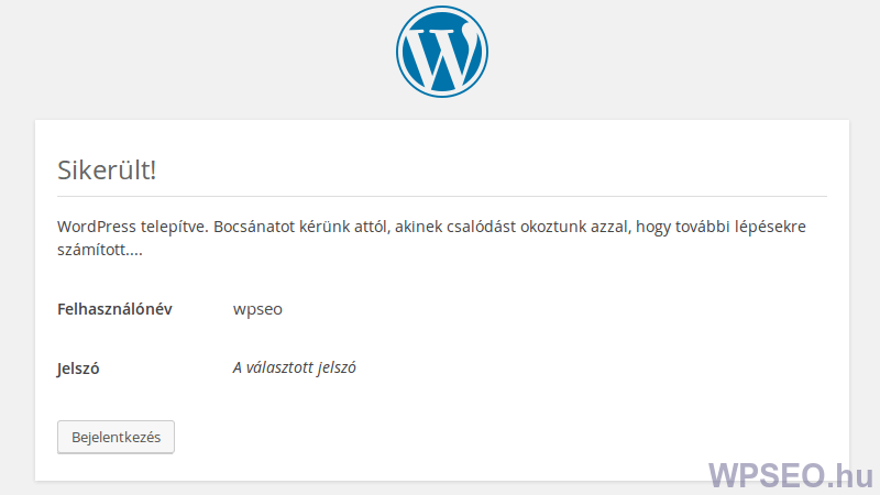 WordPress telepítés sikerült